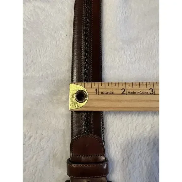 Mezlan Spain 38 Mens Leather Dress Belt Dark Brown Belt Gunmetal Tone Buckle - Picture 6 of 14